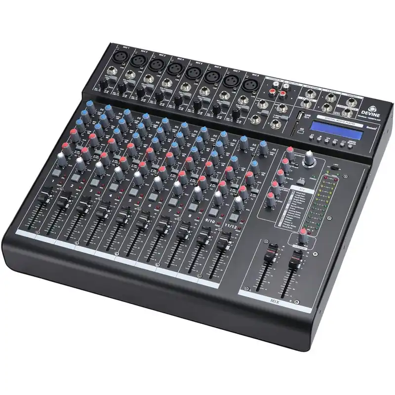 Devine MixDesk 1202FX-MP 12-kanals mixer med FX och mediaspe Rea